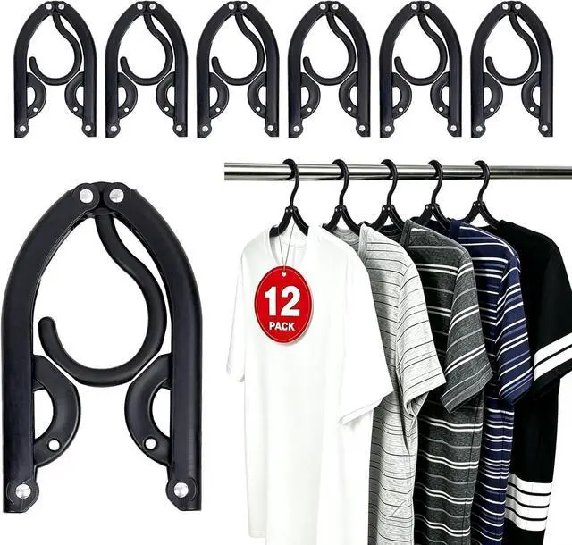 Main image of 12PCS Travel Hangers, Portable Foldable Plastic Hangers for Cruise, Black | Collapsible Hangers for Clothes Cruises Must Haves for Skirt, Suitcase, RV Camping Airplane Europe Vacation Essential