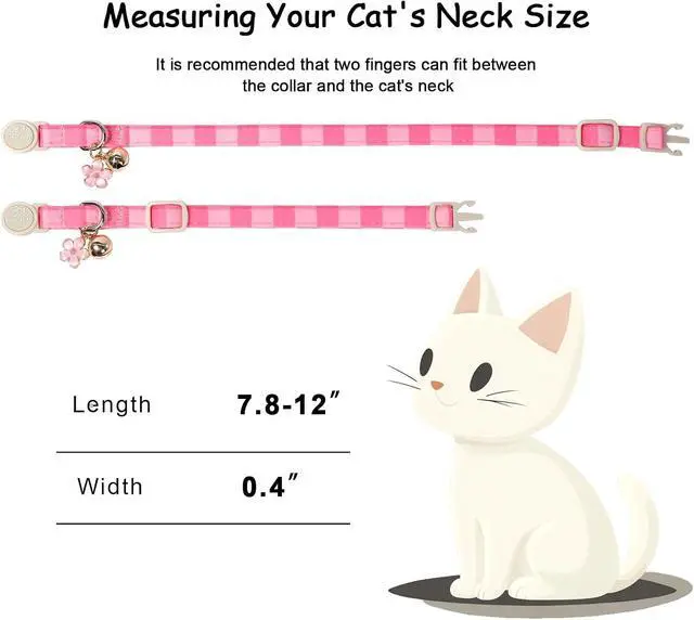 Alt view image 4 of 6 - 2 Pack Pink Cat Collars - Spring Summer Breakaway Cat Collar with Bell, Bow and Flower Pendant, Adjustable Kitten Collars for Girl Cats, Cute Pink Plaid &Bow