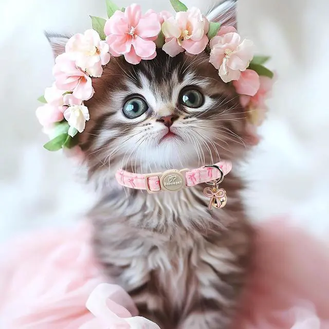 Alt view image 5 of 6 - 2 Pack Pink Cat Collars - Spring Summer Breakaway Cat Collar with Bell, Bow and Flower Pendant, Adjustable Kitten Collars for Girl Cats, Cute Pink Plaid &Bow