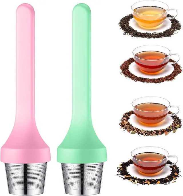 Main image of 2pcs Tea Infuser,Extra Fine Mesh Tea Cup Filter Silicone Handle Perfect Tea Steeper for Loose Leaf Tea or Herbal Tea for Mugs & Teapot, Easy Clean and Safe (Green and Red)