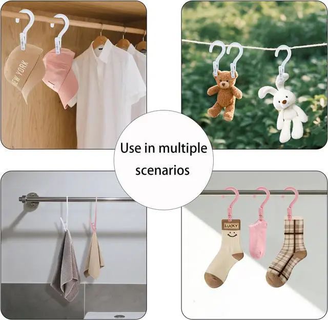 Alt view image 4 of 6 - Andiker 4pcs Laundry Hooks with Clips, 5.2" Super Strong Clamping Plastic Single Clip Hangers Portable Travel Hangers with Clips to Hang Socks Towels Boots and Dry Wet Clothes (White)