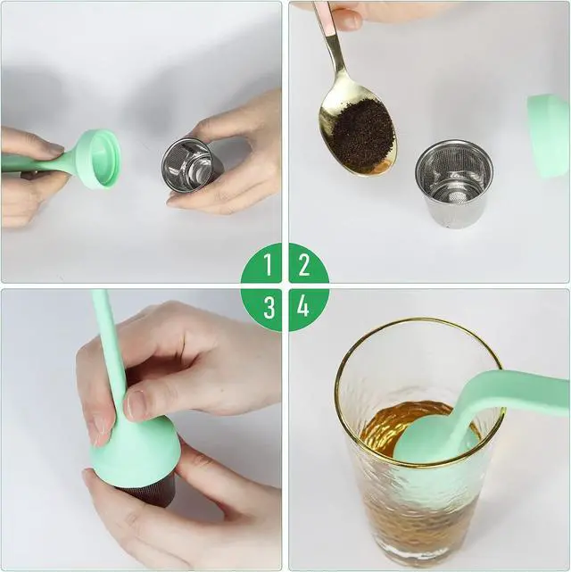 Alt view image 4 of 5 - 2pcs Tea Infuser,Extra Fine Mesh Tea Cup Filter Silicone Handle Perfect Tea Steeper for Loose Leaf Tea or Herbal Tea for Mugs & Teapot, Easy Clean and Safe (Green and Red)