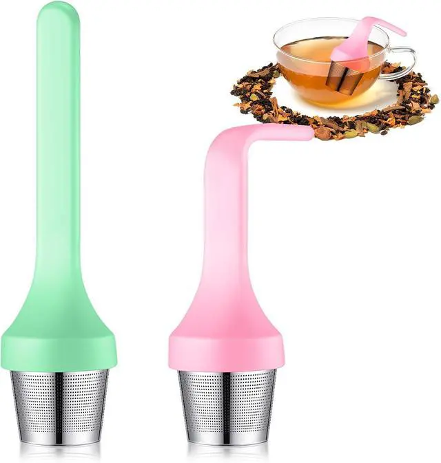Alt view image 3 of 5 - 2pcs Tea Infuser,Extra Fine Mesh Tea Cup Filter Silicone Handle Perfect Tea Steeper for Loose Leaf Tea or Herbal Tea for Mugs & Teapot, Easy Clean and Safe (Green and Red)