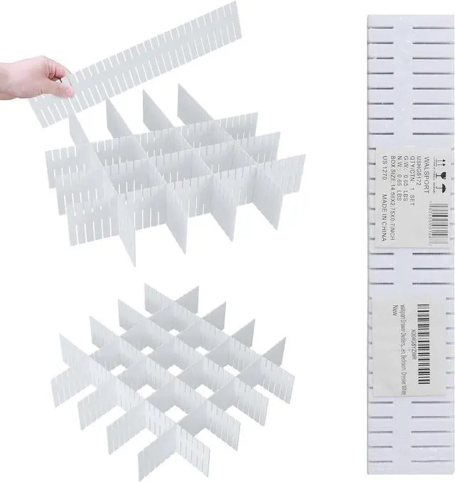 Main image of ALBAD Plastic Drawer Dividers Adjustable Drawer Organizer Dividers Separator for Tidying Clutter/Cutlery/Underwear/Socks/Clothes/Dresses/Boxes/Bins in Kitchen Bathroom Bedroom Office (8)