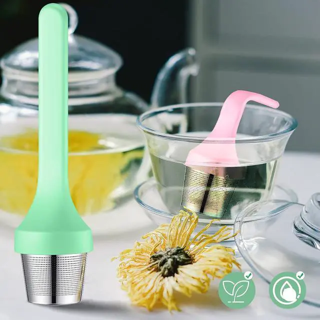 Alt view image 5 of 5 - 2pcs Tea Infuser,Extra Fine Mesh Tea Cup Filter Silicone Handle Perfect Tea Steeper for Loose Leaf Tea or Herbal Tea for Mugs & Teapot, Easy Clean and Safe (Green and Red)