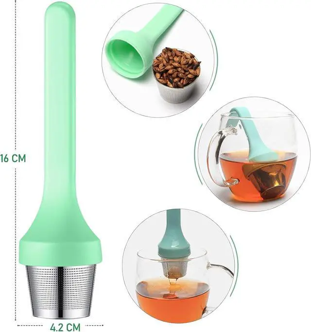 Alt view image 2 of 5 - 2pcs Tea Infuser,Extra Fine Mesh Tea Cup Filter Silicone Handle Perfect Tea Steeper for Loose Leaf Tea or Herbal Tea for Mugs & Teapot, Easy Clean and Safe (Green and Red)