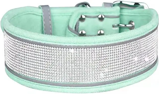 Main image of Serijoars Rhinestone Dog Collar, Dazzling Sparkling Soft Comfortable Reflective Large Dog Collar Crystal Diamond Collar for Small Medium & Large Dogs (S, Green)