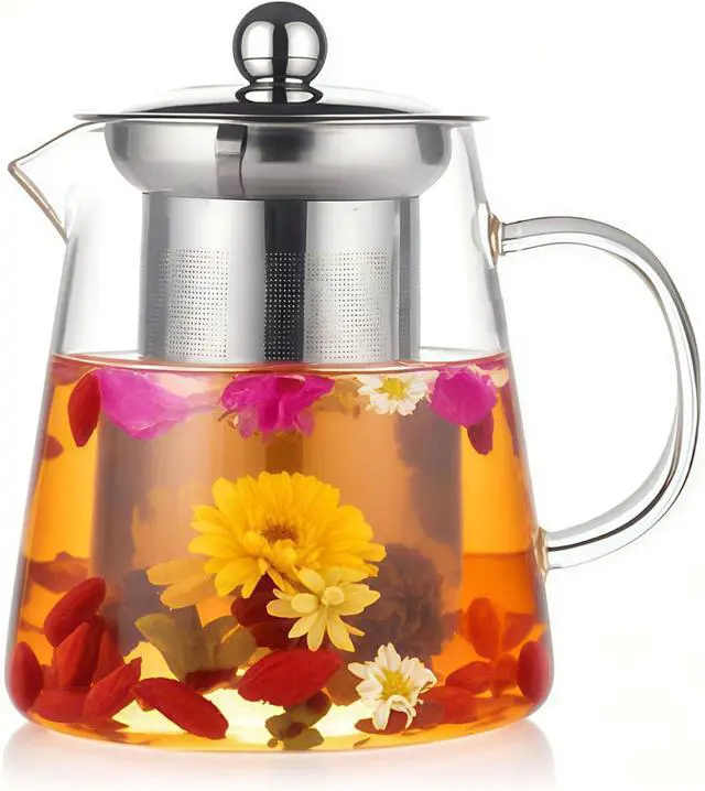 Main image of Glass Teapot with Stainless Steel Infuser, Borosilicate Tea Kettle, Clear Tea Maker for Loose Leaf Tea (550ML)