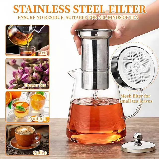 Alt view image 2 of 7 - Glass Teapot with Stainless Steel Infuser, Borosilicate Tea Kettle, Clear Tea Maker for Loose Leaf Tea (550ML)