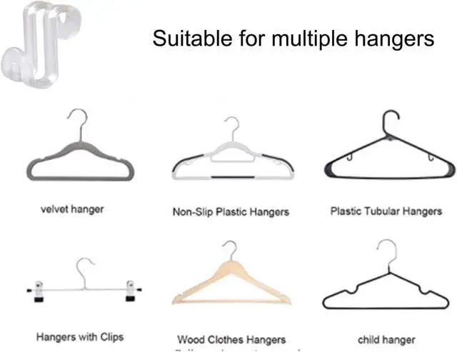 Alt view image 7 of 7 - 60 Pcs Clothes Hanger Connector Hooks, Mini Cascading Hanger Hooks for Velvet Huggable Hangers, Wooden Hangers, Heavy Duty Space Saving for Closet (Clear)