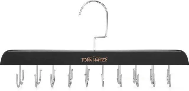 Main image of TOPIA HANGER Bra Hanger for Closet, Tank Top Hangers Space Saving Black | 20 Foldable Hooks, 360°Rotating Hooks, Easy to Install, Durable Solid Wood, Space Saving Storage for Bras, Tank Tops, Belts