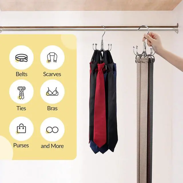 Alt view image 5 of 6 - Belt Hanger, Space Saving Belt Organizer for Closet, Max 24 Storage Capacity, Rotating Belt Rack Closet Organizers and Storage for Hanging Belt, Ties, Silver