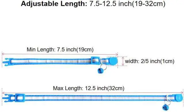 Alt view image 2 of 4 - 3 Pack Reflective and Breakaway Cat Collars with BellsAdjustable Kitten Collars from 7.5 to 12.5 Inches, Ideal of Kitten Collar, Suitable for Girls and Boys (Sky Blue)