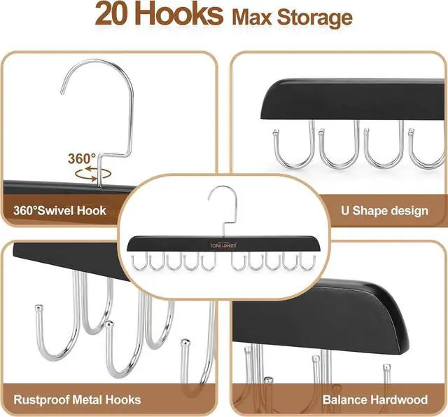 Alt view image 6 of 6 - TOPIA HANGER Bra Hanger for Closet, Tank Top Hangers Space Saving Black | 20 Foldable Hooks, 360°Rotating Hooks, Easy to Install, Durable Solid Wood, Space Saving Storage for Bras, Tank Tops, Belts