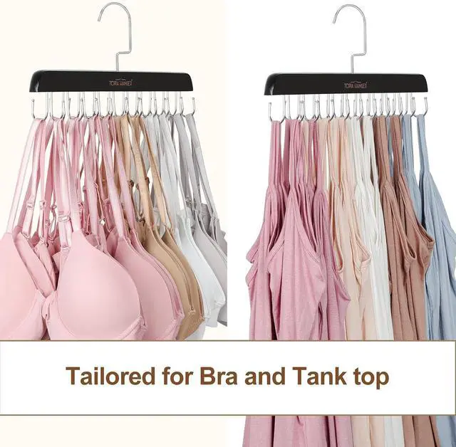 Alt view image 4 of 6 - TOPIA HANGER Bra Hanger for Closet, Tank Top Hangers Space Saving Black | 20 Foldable Hooks, 360°Rotating Hooks, Easy to Install, Durable Solid Wood, Space Saving Storage for Bras, Tank Tops, Belts