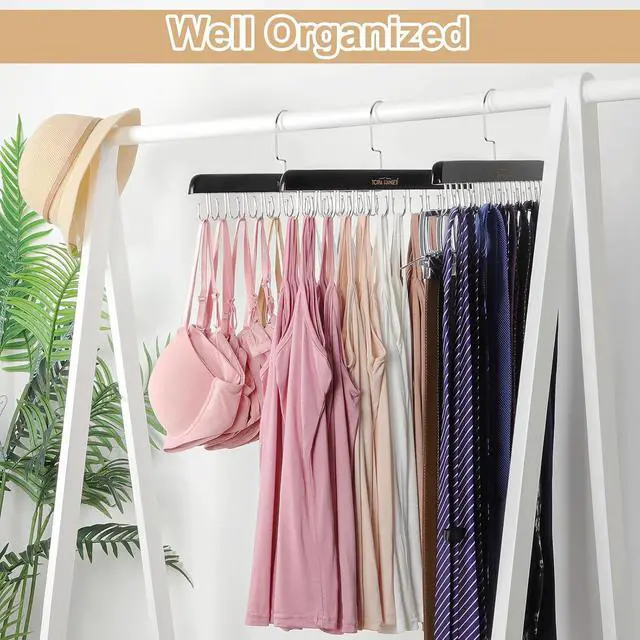 Alt view image 5 of 6 - TOPIA HANGER Bra Hanger for Closet, Tank Top Hangers Space Saving Black | 20 Foldable Hooks, 360°Rotating Hooks, Easy to Install, Durable Solid Wood, Space Saving Storage for Bras, Tank Tops, Belts