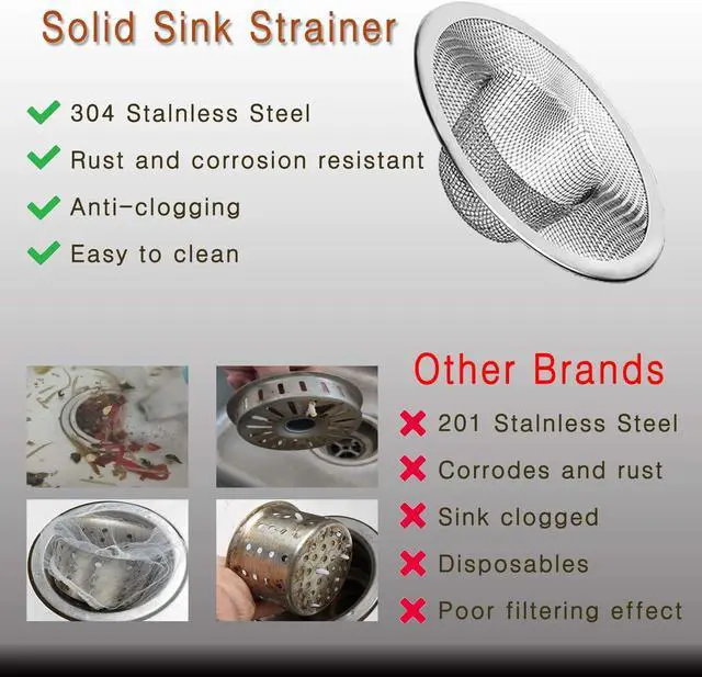 Alt view image 3 of 7 - 4pcs Heavy Duty Stainless Steel Kitchen Sink Strainer, 2.75" Top / 1" Mesh Metal Sink Strainer,Perfect for Kitchen Sink/Bathroom Bathtub Wash basin Floor drain balcony Drain Hole, Utility