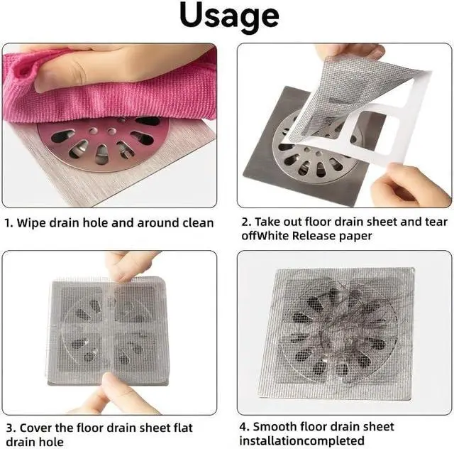 Alt view image 3 of 7 - 20 PCS Disposable Shower Drain Hair Catcher Mesh Stickers | Disposable Floor Drain Sticker, Bathroom Drain Trap Fine Mesh Kitchen Drain Strainer, Laundry, Bathtub, Kitchen