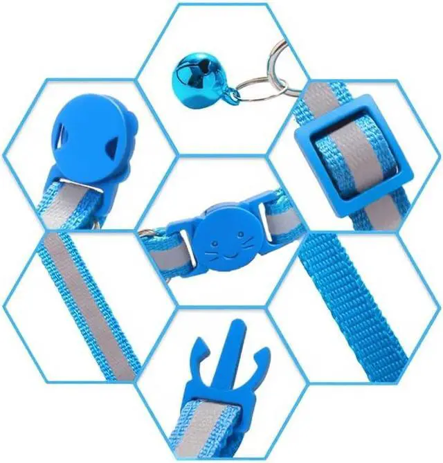 Alt view image 5 of 5 - 2 Pack Breakaway Cat Collars with Bells, Reflective Design and Claw Print Design, Safety Buckle Kitten Collars Adjustable from 7.5 to 12.5 Inches (Sky Blue)