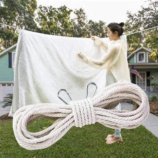 Alt view image 7 of 7 - 50 Ft Clothesline Long Clothes Line, Cotton Clothesline Rope Laundry Line Rope Craft Drying Rope Adjustable forCamping Travel & Home Use DIY Rope as Candle Replacement Wick Laundry Line Dryer Rope