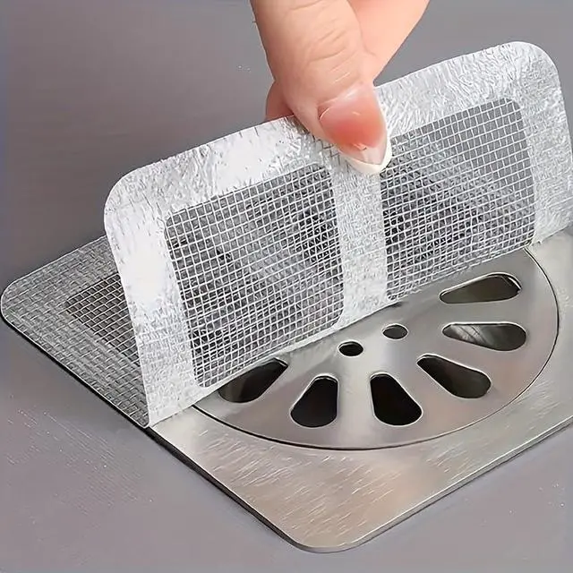 Alt view image 4 of 7 - 20 PCS Disposable Shower Drain Hair Catcher Mesh Stickers | Disposable Floor Drain Sticker, Bathroom Drain Trap Fine Mesh Kitchen Drain Strainer, Laundry, Bathtub, Kitchen