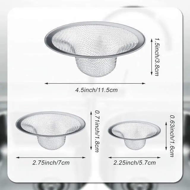 Alt view image 2 of 7 - Patelai 12 Pcs Sink Drain Strainer Stainless Steel, 3 Sizes Mesh Screen | 4.5/2.75/2.25 Inch for Kitchen Bathroom Bathtub, Rust-proof Mesh Catches Food Hair Debris, Easy Clean Reusable Bulk