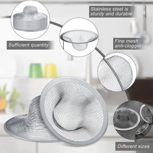 Alt view image 3 of 7 - Patelai 12 Pcs Sink Drain Strainer Stainless Steel, 3 Sizes Mesh Screen | 4.5/2.75/2.25 Inch for Kitchen Bathroom Bathtub, Rust-proof Mesh Catches Food Hair Debris, Easy Clean Reusable Bulk