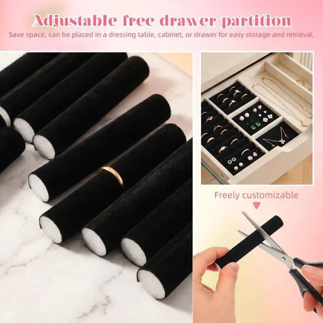 Alt view image 2 of 7 - Ipetboom 8 Pcs Velvet-lined Jewelry Tray Organizer for Drawer Adjustable Holder with Sponge Padding for Earring, Ring, Bracelet, Necklace, Brooch Storage