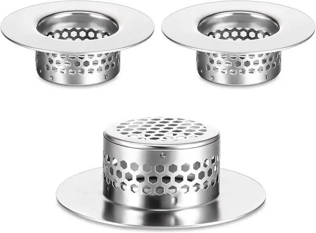 Main image of 3pcs Bathroom Sink Strainer Fit Hole Size from 1.25" to 1.60" Bathtub Hair Catcher Bathroom Sink Drain Cover Stainless Steel Sinks Strainers Bath Tub Hair Catcher Mesh Sinks Strainer for Kitchen