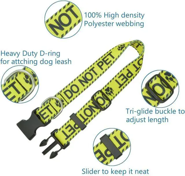 Alt view image 3 of 5 - Dog Collar for DO NOT PET, Sturdy Durable with Buckle, Yellow Dog Collars for Small Medium Large Dogs, Premium Adjustable Polyester Pet Collar