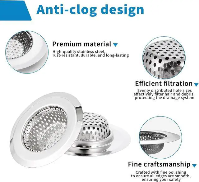 Alt view image 4 of 7 - 2 Pack Bathtub Drain Strainer, 2.75" Top / 1.75" Basket Stainless Steel Drain Hair Catcher, Perfect for Bathroom Sink Bathtub Vanity Sink Basin Shower Room Balcony Floor Drain (2)