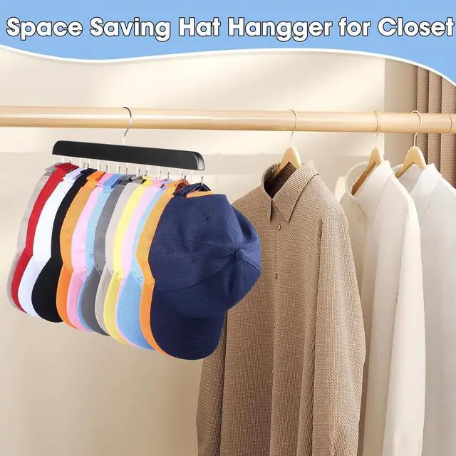 Alt view image 3 of 7 - Dntorx Hat Hangers for Closet, 2 Pack Cap Organizer with 20 Hooks, Black | No Assembly, Double-Sided Hardwood Design, 360° Swivel Hook, For Caps, Belts, Ties, Scarves, And Bags