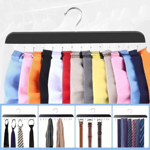 Alt view image 6 of 7 - Dntorx Hat Hangers for Closet, 2 Pack Cap Organizer with 20 Hooks, Black | No Assembly, Double-Sided Hardwood Design, 360° Swivel Hook, For Caps, Belts, Ties, Scarves, And Bags