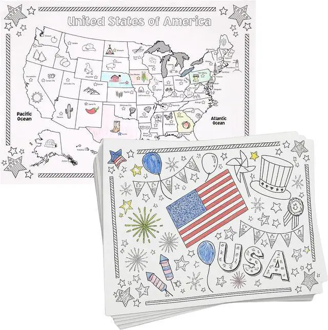 Main image of Iconikal Patriotic Coloring Placemats 22 Double-Sided 14x10
