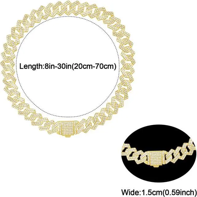 Alt view image 5 of 5 - Silver Cuban Link Dog Collar,Bling Dog Chain Collars Diamond Dog Necklace Rhinestone Cat Chain Sparkly Glitter Girls Female Kitten Puppy Necklace for Small Medium Large Pet,12 Inch