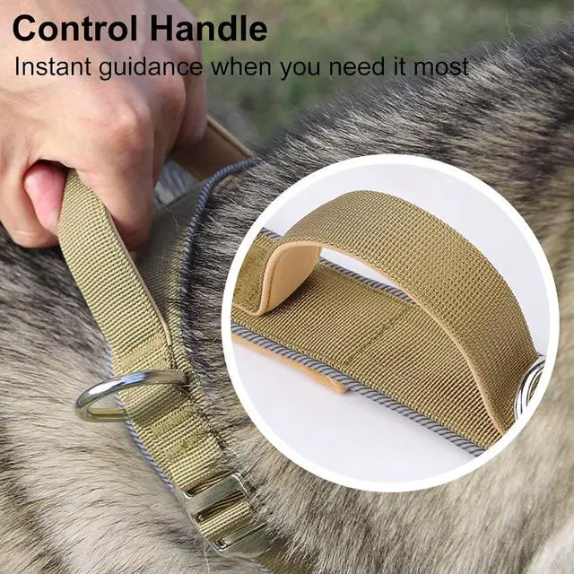 Alt view image 3 of 7 - Tactical Dog Collar Military Nylon Training Adjustable Collar | Medium & Large Dogs Control Handle, Reflective Collars with Metal Buckle Training Walking