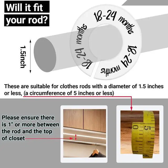 Alt view image 7 of 7 - 6-Piece Baby Closet Dividers, Unisex Baby Clothes Size Dividers,Nursery Closet Dividers for 0-24 Months Clothes Organizer and Most Rods