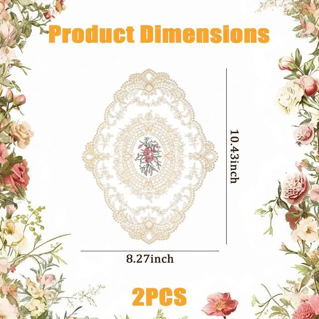 Alt view image 2 of 7 - 2 Pcs Lace Doilies for Tables, Beige Embroidered Placemats Mats | Elegant Retro Cup Mats for Heat Insulation, Desktop Decoration & Home Kitchen Accents