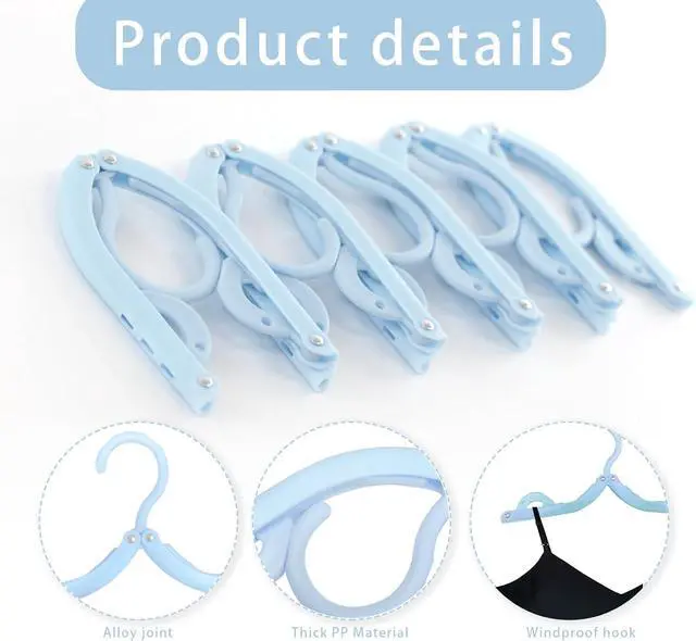 Alt view image 4 of 6 - 6PCS Portable Folding Clothes Hangers Clothes Drying Rack for Travel (Blue)