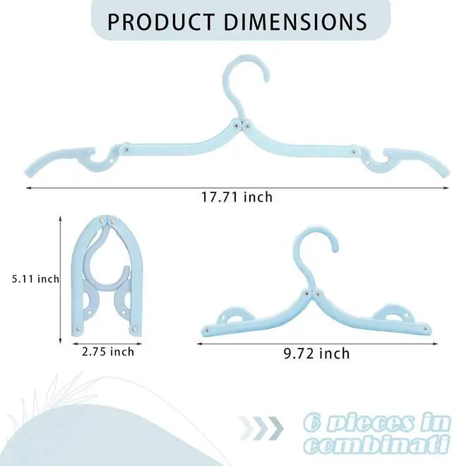 Alt view image 2 of 6 - 6PCS Portable Folding Clothes Hangers Clothes Drying Rack for Travel (Blue)