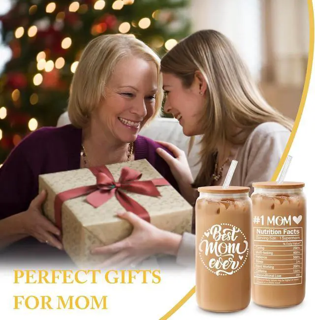 Alt view image 4 of 7 - Frerdui Birthday Gifts for Mom, Mothers Day Gifts from Daughter Son Kids, Best Mom Ever Mama 18oz Glass Cup Coffee Water Bottle with Bamboo Lid and Straw, Gift for Mom Women, Christmas Gift for Mommy