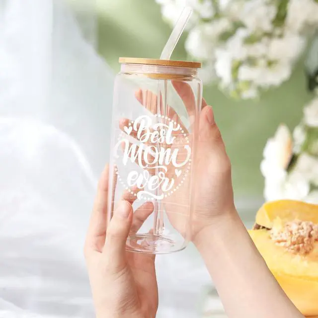 Alt view image 5 of 7 - Frerdui Birthday Gifts for Mom, Mothers Day Gifts from Daughter Son Kids, Best Mom Ever Mama 18oz Glass Cup Coffee Water Bottle with Bamboo Lid and Straw, Gift for Mom Women, Christmas Gift for Mommy