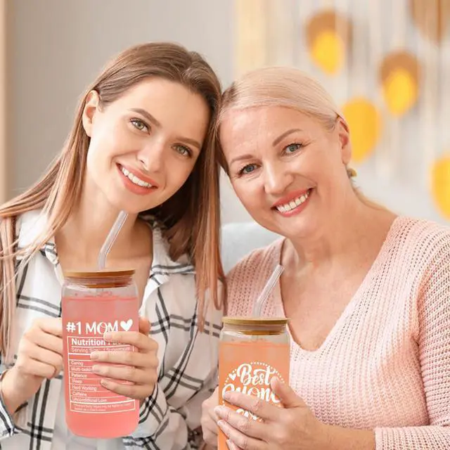 Alt view image 6 of 7 - Frerdui Birthday Gifts for Mom, Mothers Day Gifts from Daughter Son Kids, Best Mom Ever Mama 18oz Glass Cup Coffee Water Bottle with Bamboo Lid and Straw, Gift for Mom Women, Christmas Gift for Mommy