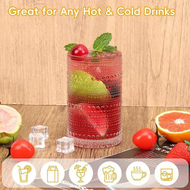 Alt view image 4 of 7 - Moretoes 2pcs Hobnail Drinking Glasses,Vintage Glass Cups Set | 12 Oz Highball Glasses & 10 Oz Cocktail Glasses, Clear Embossed Tumbler Glassware Set for Whiskey, Beer, Juice, Milk