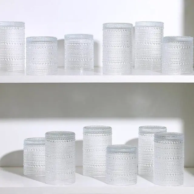 Alt view image 7 of 7 - Moretoes 2pcs Hobnail Drinking Glasses,Vintage Glass Cups Set | 12 Oz Highball Glasses & 10 Oz Cocktail Glasses, Clear Embossed Tumbler Glassware Set for Whiskey, Beer, Juice, Milk