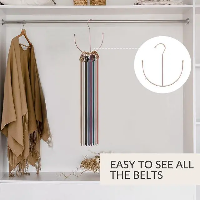 Alt view image 3 of 6 - ZEDODIER Belt Hanger for Closet, Belt Organizer, Multiple Belts Storage | Smile Shape Metal Belt Rack, Hanging Belt Holder for Closet Organizers and Storage, Space Saving, No Installation, Rose Gold