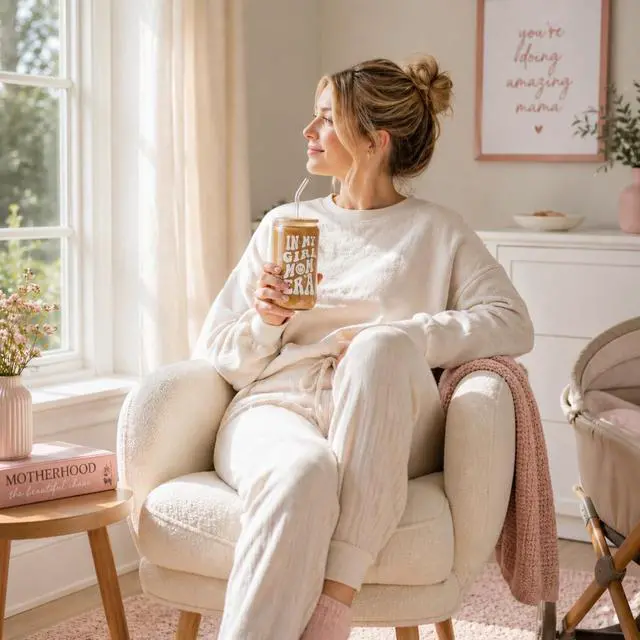 Alt view image 2 of 7 - Mom Gift for Mother's Day from Daughter In My Girl Mom Era 16 oz Glass Cup with Lid and Straw Cute Girl Moms Present for Baby Shower Birthday First Time Mom