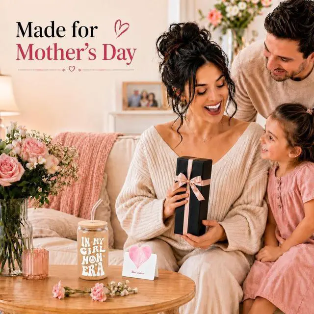 Alt view image 6 of 7 - Mom Gift for Mother's Day from Daughter In My Girl Mom Era 16 oz Glass Cup with Lid and Straw Cute Girl Moms Present for Baby Shower Birthday First Time Mom