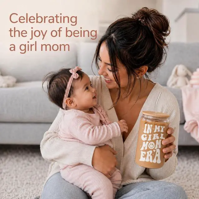 Alt view image 5 of 7 - Mom Gift for Mother's Day from Daughter In My Girl Mom Era 16 oz Glass Cup with Lid and Straw Cute Girl Moms Present for Baby Shower Birthday First Time Mom