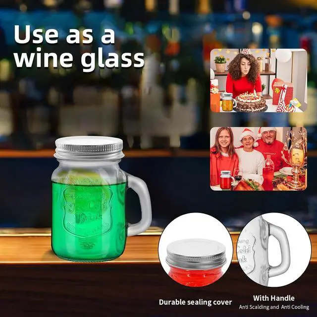Alt view image 6 of 6 - 2 Pcs 4 oz Mini Mason Jar Mugs Mason Jar Mugs with Handles and Lids Small Drinking Glass and DIY Favor Decor Wedding Bridal Shower Party Supplies for Drinks, Gifts, Candles and Crafts (Silver lid)